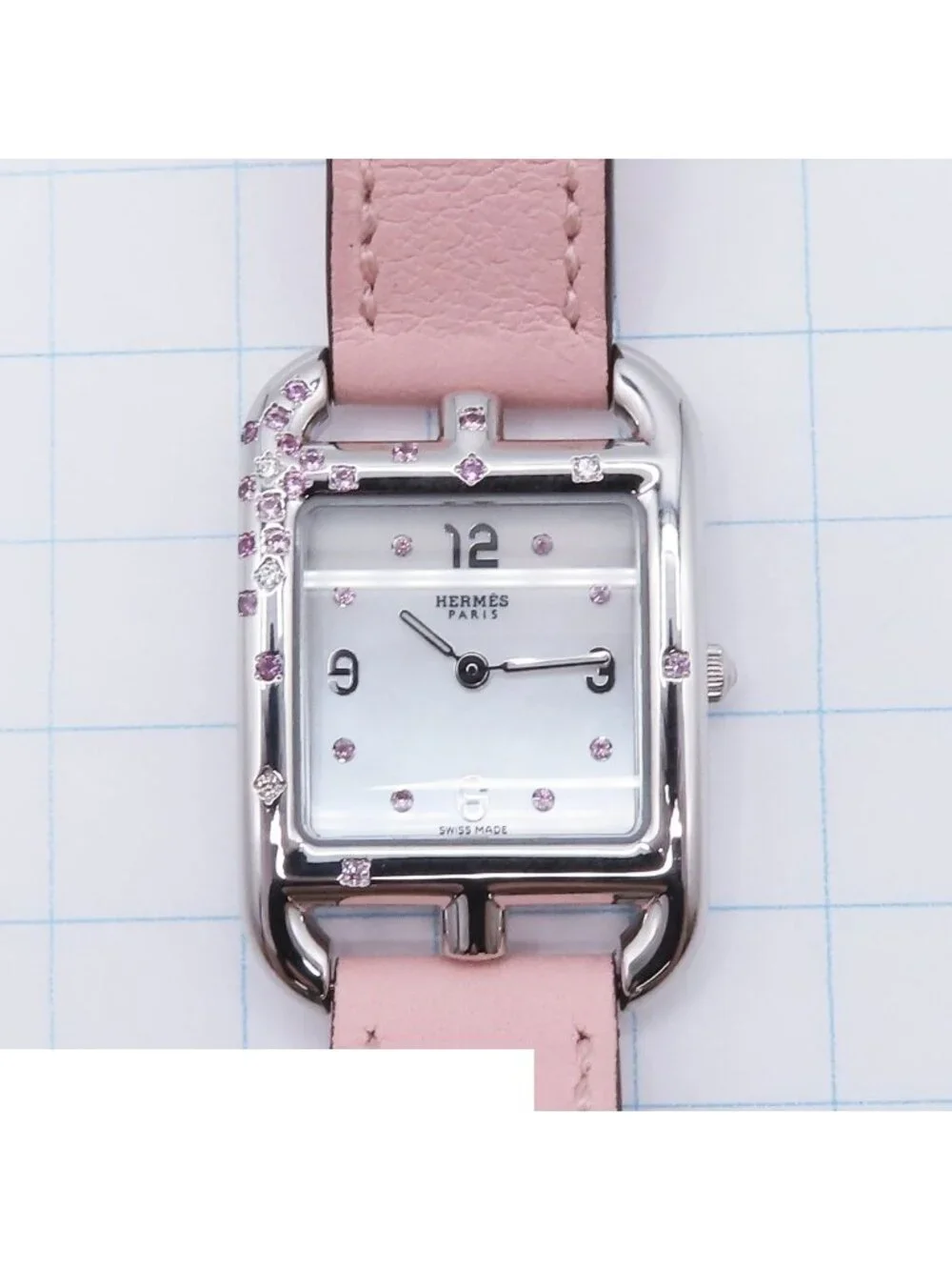 Hermes Cape Cod PM Mop Rose Sakura Stainless Steel Leather Diamond Pink